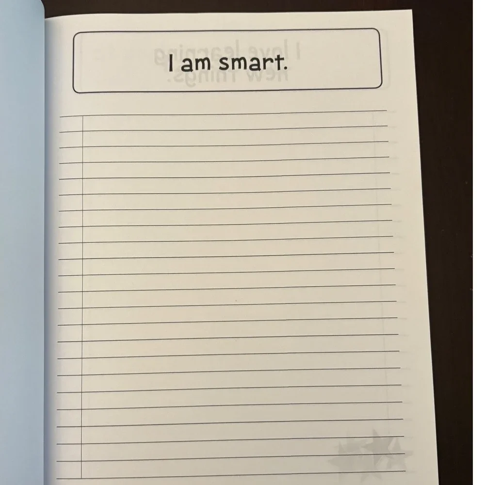 Positive Affirmation Notebook Kids Journal Space Moon Rocket Blue Softcover